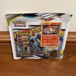 Pokemon Sun & Moon Cosmic Eclipse 3 Booster Pack Blister Pack Victini Promo New - Image 3