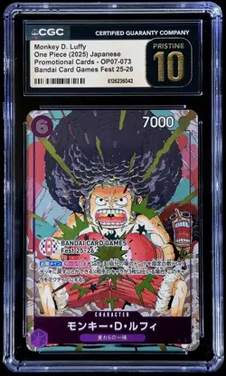 One Piece CGC Pristine 10 Monkey D Luffy OP07-073 Bandai Card Games Fest 25-26 - Image 1
