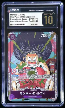 One Piece CGC Pristine 10 Monkey D Luffy OP07-073 Bandai Card Games Fest 25-26 - Image 1
