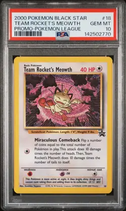 PSA 10 2000 Team Rocket's Meowth 18 Black Star Promo Pokemon Card - Gem Mint! - Image 1