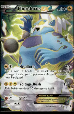 Pokemon Cards Thundurus EX 98/108 Roaring Skies Rare Ultra LP - Image 1
