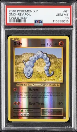2016 POKEMON XY EVOLUTIONS #61 ONIX-REVERSE FOIL PSA 10 - Image 1