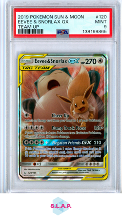 EEVEE & SNORLAX GX TEAM UP POKEMON SUN & MOON TEAM UP 2019 120 PSA 9 - Image 1