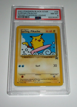 2001 Pokemon Black Star Promo #28 PSA 8 Surfing Pikachu NM-MT - Image 1