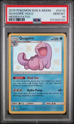 2019 POKEMON SUN & MOON HIDDEN FATES #SV10 QUAGSIRE-HOLO PSA 10 - Image 1