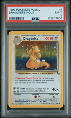 1999 POKEMON FOSSIL DRAGONITE #4 HOLO PSA 9! - Image 1