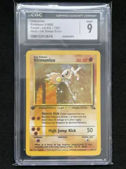 Hitmonlee 7/62 1st Edition Holo Fossil LARGE Cigar Stain Error CGC 9 - Image 1