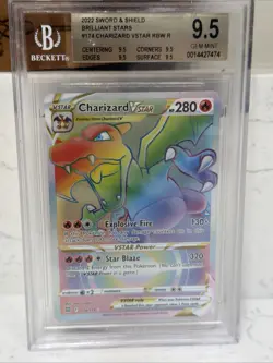 🔥 2022 POKEMON BRILLIANT STARS RAINBOW RARE #174/172 CHARIZARD VSTAR BGS 9.5 - Image 1