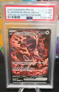 2025 Pokemon Bloodmoon Ursaluna ex 168/131 Prismatic Holo SIR PSA 9 Graded - Image 1