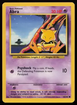 Abra 43/102 Common Base Set Unlimited Pokemon NM - Image 1
