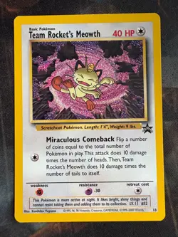 Team Rocket's Meowth # 18 Black Star PROMO WOTC Rare Pokemon Card Tcg - LP - Image 1