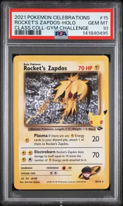 PSA 10 Rocket’s Zapdos 15/132 Celebrations Pokemon TCG Classic Collection - Image 1