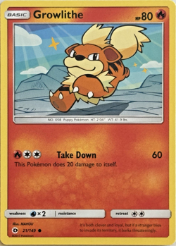 Growlithe Sun and Moon Base Set 21/149 Regular Common 2017 Pokemon TCG Near Mint - Image 1