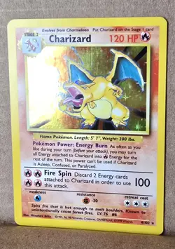 Pokemon TCG Charizard Base Set Holo Rare 4/102 120 HP 1999 English 6+ Card - Image 1