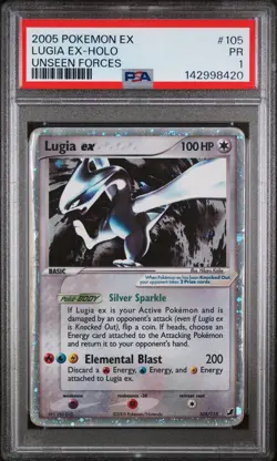 2005 POKEMON EX UNSEEN FORCES #105 LUGIA EX-HOLO PSA 1 - Image 1