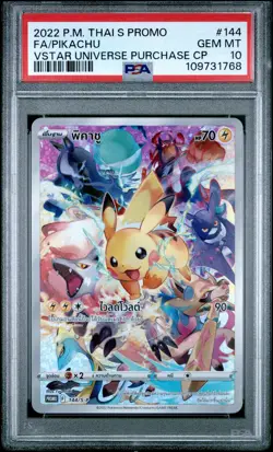 2022 POKEMON THAI S PROMO #144 FULL ART/PIKACHU PSA 10 - Image 1