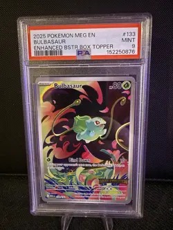 2025 Pokemon PSA 9 Bulbasaur #133/132 Stamped Promo Mega Evolution Box Topper - Image 1