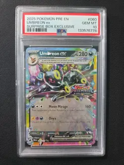 Pokemon 2025 Umbreon ex 060 Surprise Box Exclusive Prismatic Evolutions PSA 10 - Image 1