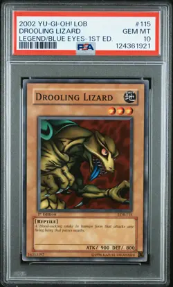 2002 YU-GI-OH! LOB-LEGEND OF BLUE EYES WHITE DRAGON #115 DROOLING LIZARD PSA 10 - Image 1