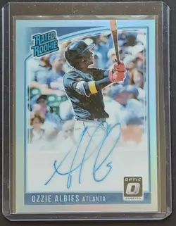 2018 Ozzie Albies Donruss Optic Auto 26/35 Carolina Blue RC Atlanta Braves - Image 1