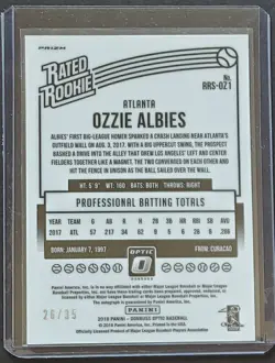 2018 Ozzie Albies Donruss Optic Auto 26/35 Carolina Blue RC Atlanta Braves - Image 2