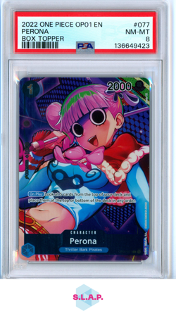PERONA BOX TOPPER ONE PIECE OP01-ROMANCE DAWN 2022 077 PSA 8 - Image 1
