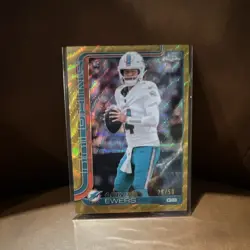 2025 Topps Chrome Quinn Ewers Gold Wave Refractor Miami Dolphins 26/50 - Image 1