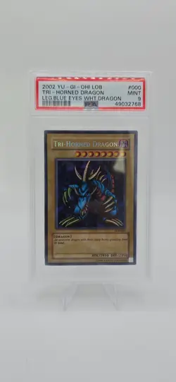 Tri-Horned Dragon LOB-000 Yu-Gi-Oh Card Rare Graded PSA 9 - Image 1
