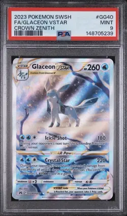 2023 POKEMON SWORD & SHIELD CROWN ZENITH #GG40 FULL ART/GLACEON VSTAR PSA 9 - Image 1
