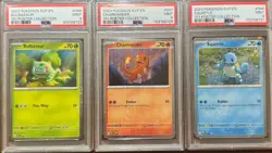 PSA 9 TRIO BULBASAUR SQUIRTLE 🌀& CHARMANDER 151 POSTER COLELCTION POKEMON - Image 1