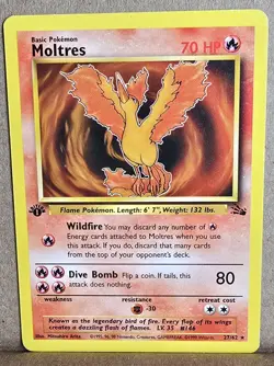 Pokemon Moltres 1st Edition Fossil Rare 27/62 70 HP 1999 Wizards of the Coast - Image 1