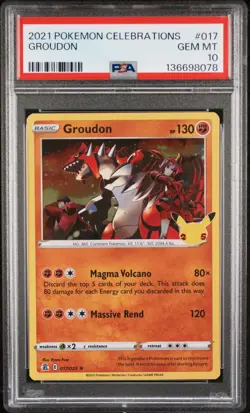 Pokemon Groudon Celebrations Holo Rare PSA 10 25th Anniversary Card - Image 1