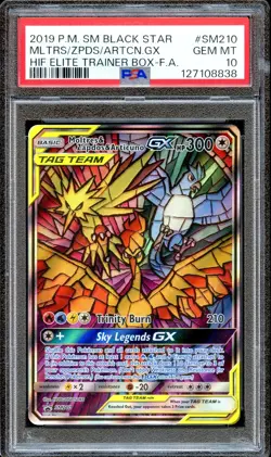 PSA 10 Moltres Zapdos Articuno GX SM210 Hidden Fates ETB Promo Pokemon Card MINT - Image 1