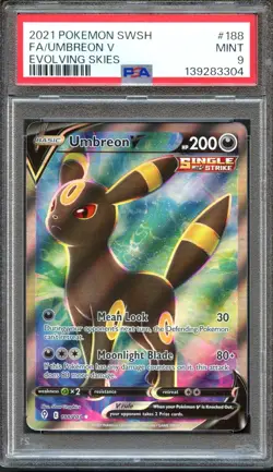 Umbreon V 188/203 Evolving Skies Full Art Rare PSA 9 Mint Pokemon Card - Image 1