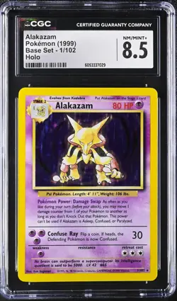 BASE CGC 8.5 NM/MINT Alakazam 1999 Base 10/102 Holo Pokemon Card psa - Image 1