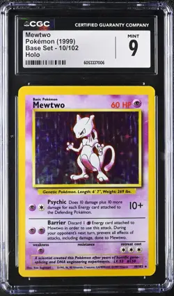 CGC 9 MINT Mewtwo 1999 Base 10/102 Holo Pokemon Card psa - Image 1