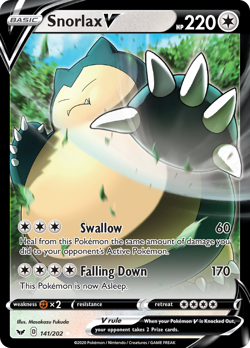 SNORLAX V 141/202 V RARE SWORD & SHIELD POKEMON NEAR MINT - Image 1