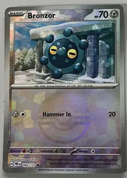 Pokemon Prismatic Evolutions Bronzor Basic #066PBALL Common Reverse Holo 066/131 - Image 2