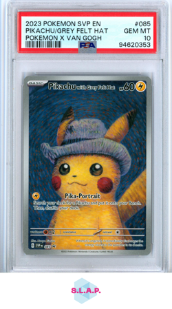 PIKACHU/GREY FELT HAT POKEMON X VAN GOGH SVP EN-SV BLCK STR PRM 2023 085 PSA 10 - Image 1