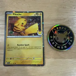 Pokemon TCG Pikachu Pokemon Day 2026 Promo And Coin. - Image 1