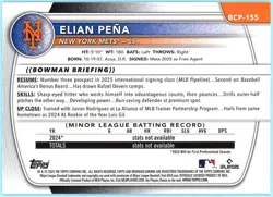 ELIAN PENA 2025 Bowman Chrome Mega Prospect #BCP-155 MOJO REFRACTOR * 1st - Image 2
