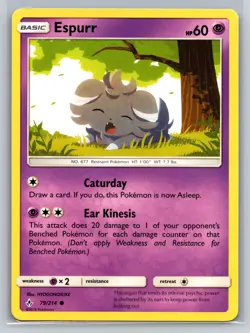 Espurr 79/214 Unbroken Bonds Pokemon TCG Psychic Basic Restraint Caturday Card - Image 1