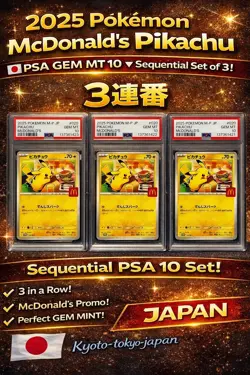 PSA 10 McDonald's Pikachu 020/M-P Japanese Promo POKEMON CARD 2025 3 consecutive - Image 1