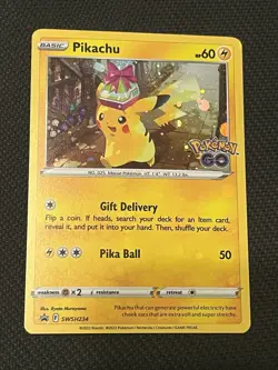 Pokemon TCG SWSH234 Pikachu Holo Pokemon Go Black Star Promo - NM - Image 1