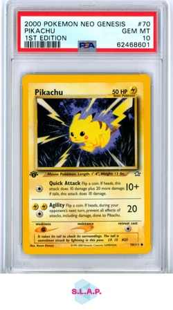 PIKACHU 1ST EDITION POKEMON NEO GENESIS 1ST EDITION 2000 70 PSA 10 - Image 1