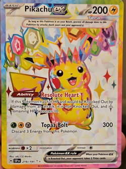 Pokemon Pikachu ex Ultra Rare Full Art Tera Holo Sv08 219/191 200 HP - Image 1