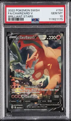 2022 POKEMON SWORD & SHIELD BRILLIANT STARS #154 FULL ART/CHARIZARD V PSA 10 - Image 1