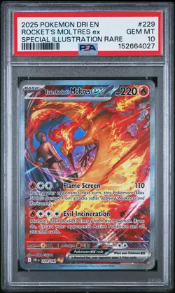 2025 POKEMON DRI EN-DESTINED RIVALS #229 TEAM ROCKET'S MOLTRES EX PSA 10 - Image 1
