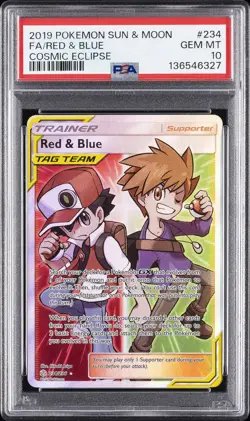 2019 POKEMON SUN & MOON COSMIC ECLIPSE #234 FULL ART/RED & BLUE PSA 10 - Image 1