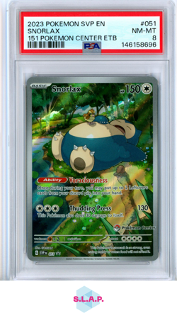 SNORLAX 151 POKEMON CENTER ETB POKEMON SVP EN-SV BLACK STAR PROMO 2023 051 PSA 8 - Image 1